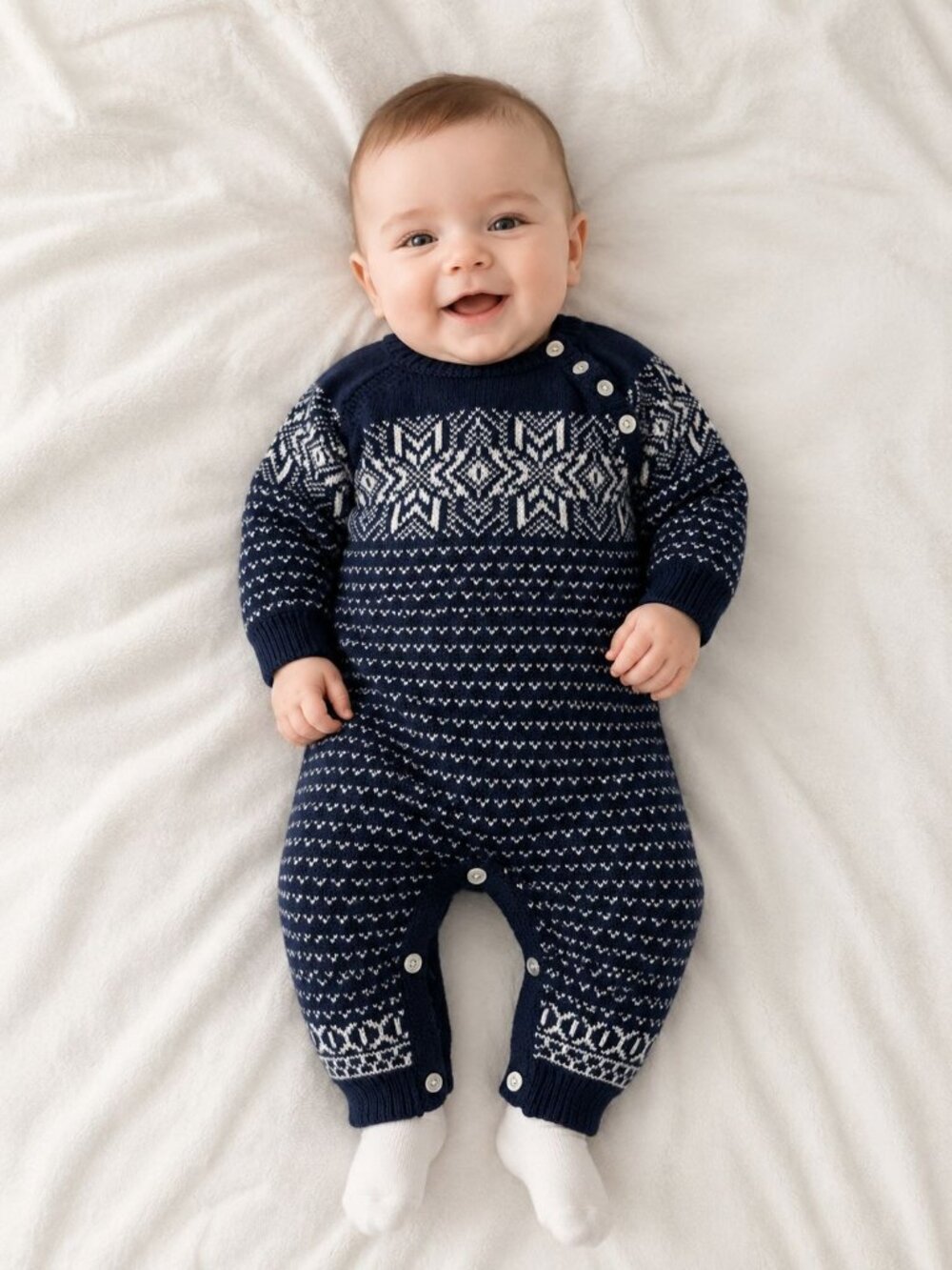NWT Polo Ralph Lauren Snowflake Cotton Blend Sweater Coverall Navy Size 3M-6M